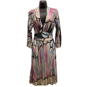 Yigal printed rayon belted dress S